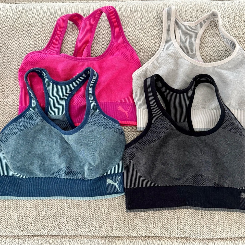 Puma Racerback Seamless Sports Bra Set - Hot Pink, Blue, Dark Gray, Ivory